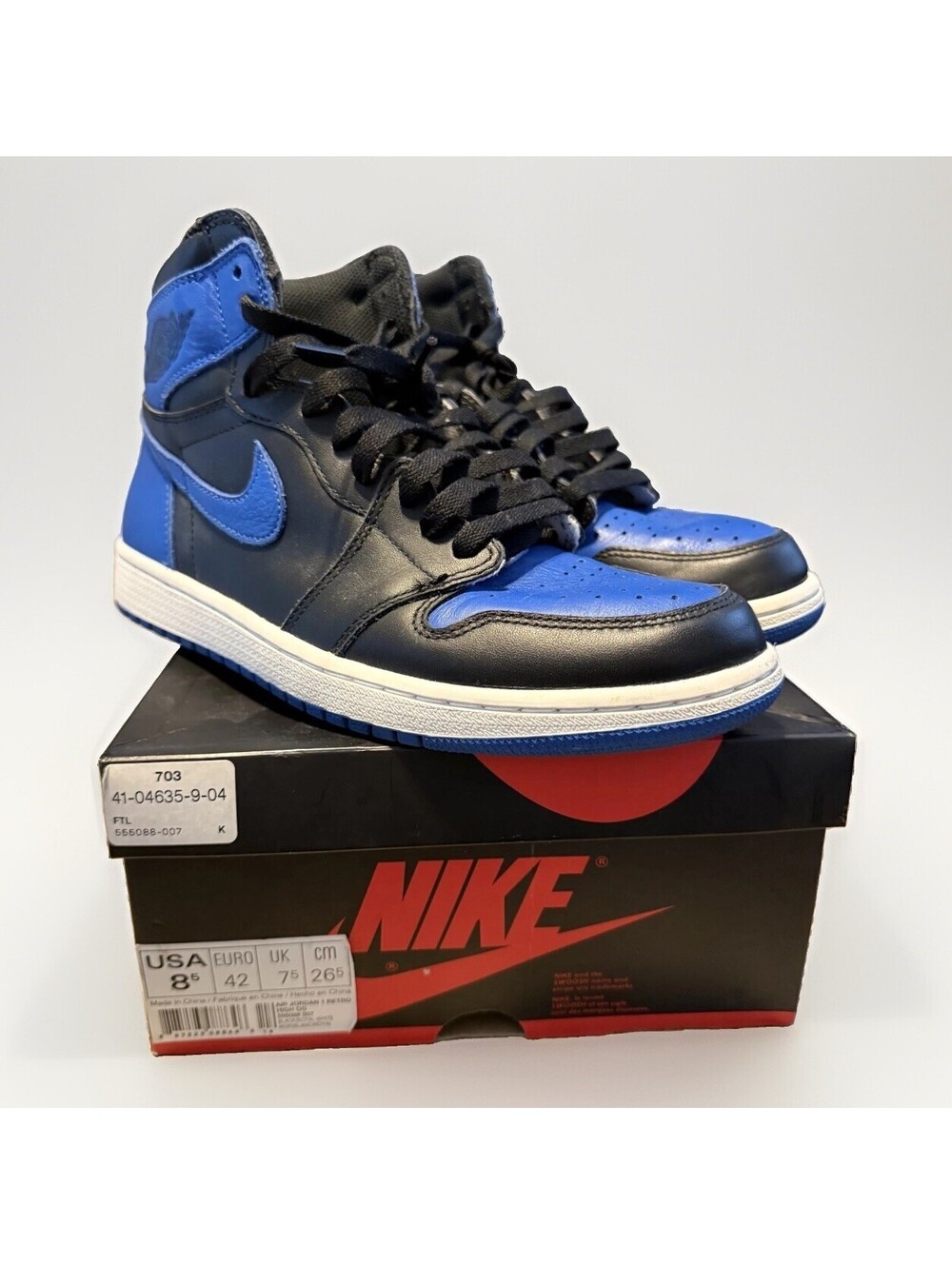 Nike Air Jordan 1 Retro High OG Royal Black/Blue 2017 Leather 555088-007 Sz 8.5